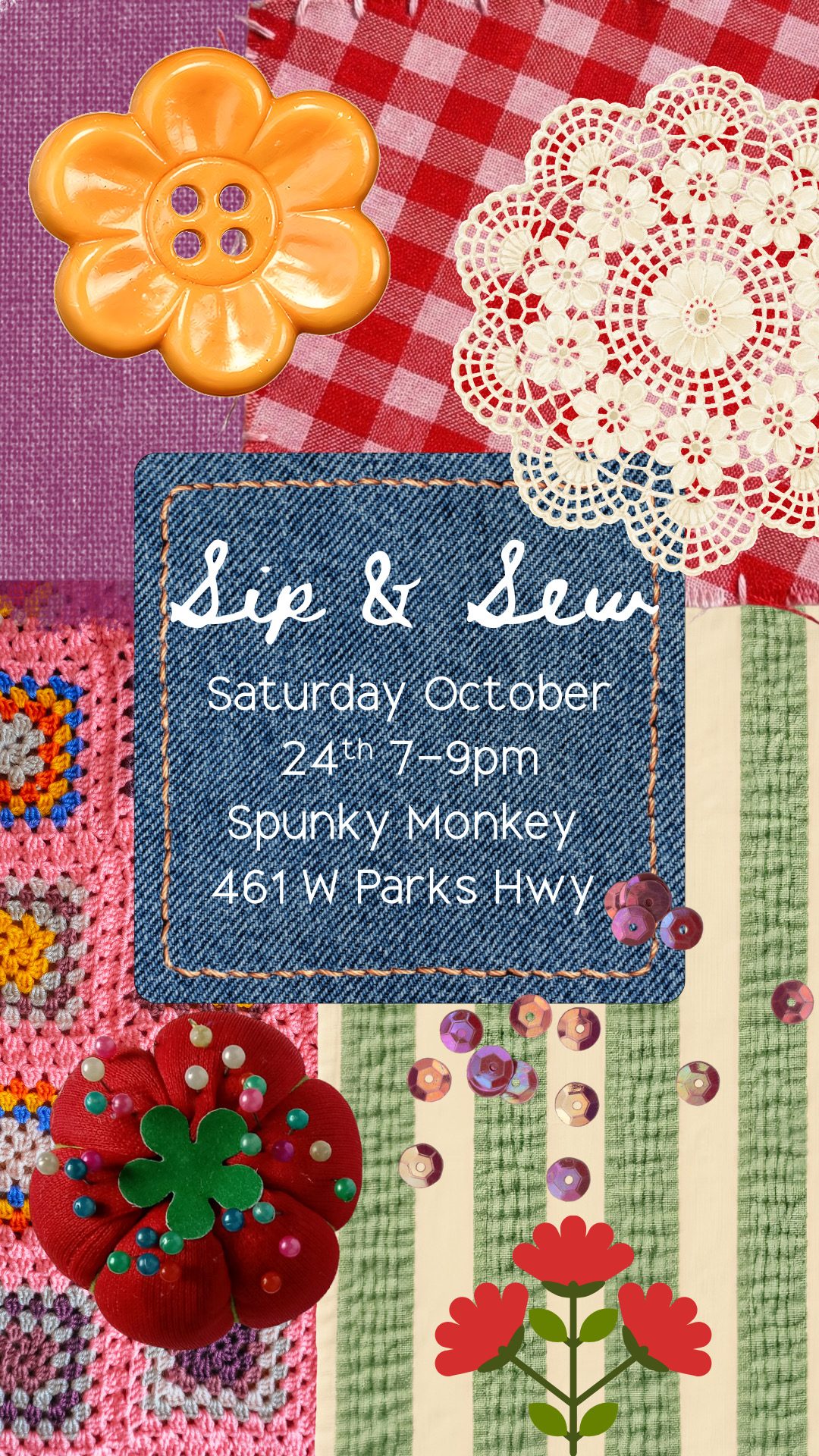 Sip & Sew event flyer